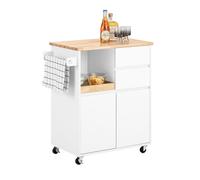 SoBuy Isla de Cocina con Ruedas con Freno y encimera, 72x84x40 cm, Cocina | Carrito Cocina con 2 cajones, 2 puertas, toallero y bandeja, gran almacenaje, carga de 77 kg, MDP/PB, para cocina, FKW123-WN