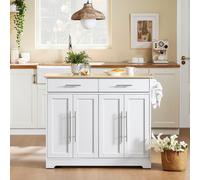 SoBuy: Isla de cocina móvil, carro de servicio con encimera extensible, carro con cajones, carro bar para cocina, comedor o desayunador. Modelo: FKW129-WN