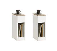 SoBuy Juego de 2 Mesita de Noche Estrecha 20 cm con cajón Mesa de Noche ahorradora de Espacio & mesilla de Noche para Espacios pequeños Dormitorio salón Blanco 20x35x60 cm FBT111-WNx2