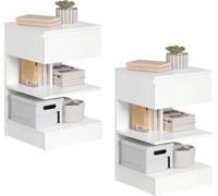 SoBuy, juego de 2 mesitas de noche estrechas, con 1 cajón y 2 estantes. Mesa auxiliar moderna, mueble de almacenamiento para el dormitorio. Modelo: FBT49-Wx2