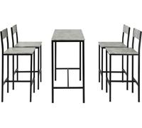 SoBuy, juego de mesa alta de 5 piezas: mesa alta con 4 taburetes – juego para jardín, mesa de comedor, mesa de bistró con 4 sillas – efecto cemento