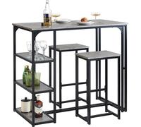 SoBuy, juego de mesa y 2 taburetes de bar, taburetes de bar, mesa de bistró, juego de bar, juego de bar, silla alta para balcón, cocina y comedor, color gris