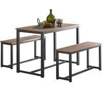 SoBuy, juego de mesa y bancos, set de 3 piezas, juego de mesa para cocina con 2 bancos, ideal para comedor, sala de estar, balcón, estructura de acero, mesa de 110x58x74 cm, bancos de 95x29x46 cm