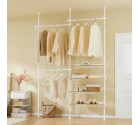 SoBuy KLS17-WN Soporte telescópico para vestidos resistente con estantes y estantes para guardarropa Blanco Naturaleza BLANCO