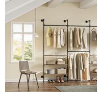 SoBuy KLS19-SCH Estante de pared para vestidos con 4 barras para vestidos + 4 estantes de MDF, armario abierto para vestidos, soporte para vestidos con capacidad de carga de 120 kg, 265x48x220 cm, Bla