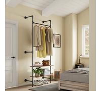 SoBuy KLS20-SCH Perchero de Pared con 2 Estantes MDF, Perchero Burro Ahorra Espacio 45 kg de Capacidad, Colgador de Ropa para Dormitorio y Entrada, 91,5x48x220cm, Industrial Negro Negro
