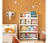 SoBuy Libreria Infantil Montessori Estanteria Libros Infantil de Pared con 4 Niveles Biblioteca para Niño Estanteria Habitacion Organizador Juguetes Blanco 80x12x118cm KMB08-II-W