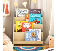 SoBuy KMB106-HG Estantería para niños Estantería para niños Soporte para periódicos con 4 estantes Estante de almacenamiento para niños Estante para libros Gris claro