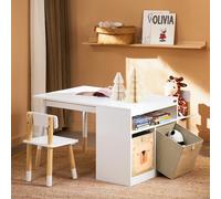 SoBuy KMB113-W Mesa infantil con 2 sillas Grupo de asientos para niños con mesa de juegos de almacenamiento Mesa de actividades multifuncional para niños BLANCO