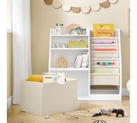 SoBuy KMB119-W Estantería infantil Montessori con bolsas de tela, 3 estantes y bolsas de fieltro, juguetero y almacenaje para cuarto infantil, Blanco 80x80x40cm Marfil