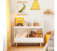 SoBuy KMB19-W Librería Estante para niños con 5 compartimentos y patas de madera maciza Estante para juguetes Blanco 86x78x36cm Marfil