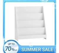 SoBuy KMB32 Estantería infantil Estantería infantil Soporte para periódicos con 4 estantes Estante de almacenamiento para niños Blanco NATURE