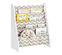 SoBuy KMB50 Estantería para niños Ventilador de mano colgante Estantería Soporte para periódicos con 4 estantes Estante para libros BHT Aprox: 63x76x28 cm Gris claro