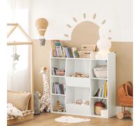 SoBuy Librería Infantil Estantería Montessori con 6 Estantes y 2 Compartimientos Organizador Juguetes Almacenaje para Libros Muebles habitación Blanco 106x30x104 cm KMB55-W