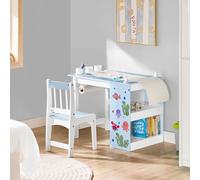 SoBuy KMB60 Juego de mesa y silla para niños de 2 piezas con pegatinas Escritorio para niños DIY con 3 portalápices Verde claro