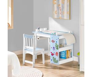 SoBuy KMB60 Juego de mesa y silla para niños de 2 piezas con pegatinas Escritorio para niños DIY con 3 portalápices Verde claro