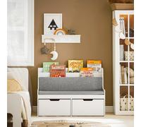 SoBuy KMB66-W Banco para niños con estantería, caja de almacenamiento para juguetes, banco para zapatos con ruedas y cojín para asiento White