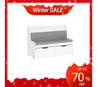 SoBuy KMB66-W Banco para niños con estantería, caja de almacenamiento para juguetes, banco para zapatos con ruedas y cojín para asiento White