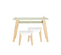 SoBuy KMB92-GR Juego de Mesa y 2 Taburetes Infantiles Escritorio Infantil con 2 Compartimento y 1 Soporte para Rollo de Papel Blanco Madera y Verde ES