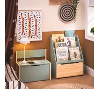 SoBuy KMB95-GR Estantería infantil con 4 estantes y cofre de juguetes extraíble Verde Natural BHT aprox. 62x80x30cm Verde claro