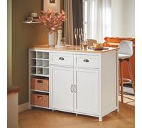 SoBuy KNL05-W Isla de cocina con 2 cestas de ratán Armario de cocina independiente Aparador Mesa de bar Mesa de comedor Buffet Blanco 120x90x56cm BLANCO