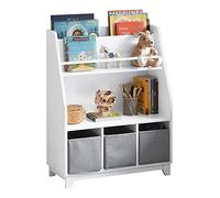 Librería infantil para niños estantería para juguetes para niños con compartimentos de almacenamiento y 3 cestas kmb34-w sobuy 28 cm