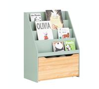 SoBuy Librería Infantil con Cajón 4 Estantes 62x30x80cm | estantería organizadora con cajón sobre ruedas, MDF E1, esquinas redondeadas KMB95-GR