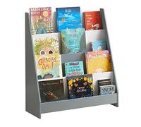 SoBuy KMB32 Estantería infantil Estantería infantil Soporte para periódicos con 4 estantes Estante de almacenamiento para niños Blanco Gris claro