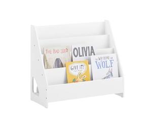 SoBuy Librería Infantil Montessori con 4 Compartimentos Abiertos 70×30×60cm | Estantería Montessori para niños con compartimento trasero, esquinas redondeadas, fomenta lectura autónoma, blanco KMB32-K-W