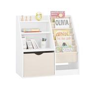 SoBuy Libreria Infantil Montessori con 6 Bolsillos Tela 80x40x80cm | Estanteria Libros Infantil con Almacenaje Juguetes, 3 Estantes y 1 Cajón de Tela, Mueble Infantil, Blanco, KMB119-W