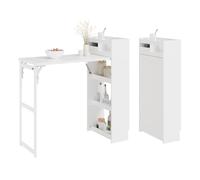 SoBuy Mesa Alta Cocina Plegable 2 en 1 Mesa y Armario, 53×199,5×120 cm | Barra cocina con caja extraíble, fijación magnética al guardar, PB, cocina comedor y salón, FWT115-W