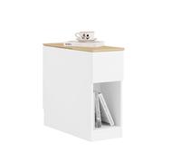 SoBuy Mesa Auxiliar Estrecha con Cajones 25x65x60cm | Mesita de noche ahorra espacio con estante de almacenamiento, diseño blanco y natural FBT162-WN