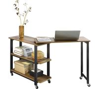 SoBuy, mesa auxiliar giratoria con ruedas, mesa auxiliar móvil con 2 estantes y 6 ruedas, diseño industrial - 133 x 30 x 69 cm