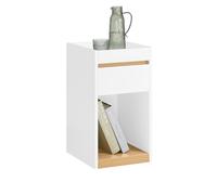 SoBuy Mesa Auxiliar Mesita de Noche con 1 Estante Abierto Mesita para Salón Comedor Dormitorio con 1 Cajón 35 x 30 x 55 cm Blanco y Madera FBT137-W ES