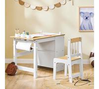 SoBuy KMB60 Juego de mesa y silla para niños de 2 piezas con pegatinas Escritorio para niños DIY con 3 portalápices NATURE