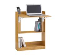SoBuy Mesa Escritorio Mesa Gaming Plegable para Ordenador Escritorio Pequeño con Estantes de Almacenamiento Standing Desk con Almacenaje Natural 64x58x82cm FWT92-N