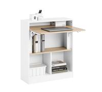 SoBuy Escritorio Plegable con 3 Estantes de Almacenaje Mesa Escritorio Standing Desk con Almacenaje Mesa Gaming para Ordenador Estudio o Dormitorio Blanco y Natural 70x57x85 cm FWT104-WN