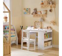 SoBuy KMB60 Juego de mesa y silla para niños de 2 piezas con pegatinas Escritorio para niños DIY con 3 portalápices BLANCO