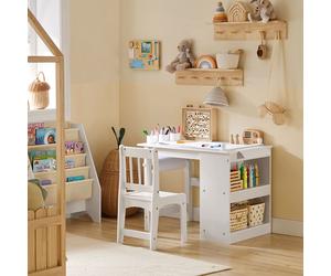 SoBuy: Mesa infantil con 1 silla, conjunto de asiento para niños, mesa infantil con soporte para rollos de papel, juego de mesa y silla para niños, mesa de juegos para habitación infantil, mesa para p