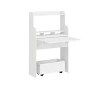 Sobuy | mesa plegable de pared blanca | carrito auxiliar con ruedas y cajón | estante móvil de melamina | 61×25×100 cm | fwt105-ii-w 61 cm