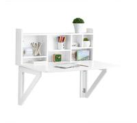 SoBuy Mesa Plegable de Pared con Estante y balda Regulable, 90x78x60cm | Mesa de Cocina Plegable Auxiliar, huecos abiertos & montaje mural, estable y salvaspacio, cocina/oficina, Blanco, FWT07-II-W