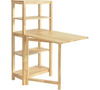 SoBuy: Mesa plegable para comedor con estanterías laterales, mesa de comedor de madera de caucho, mesa plegable, mesa de madera para cocina, comedor, sala de estar, balcón