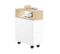 SoBuy Mesita Auxiliar Estrecha con Ruedas y 2 Cajones - Mesita de Noche Móvil para Dormitorio/Salón, Mueble con Ruedas Blanco Natural 50x20x61cm FBT155-WN