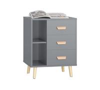 SoBuy Mesita de Noche con 3 Cajones y 2 Estantes 48x40x60cm | Mesa auxiliar moderna con almacenamiento para dormitorio, gris FBT95-HG