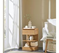 SoBuy: Mesita de noche estrecha, con 1 cajón y 2 estantes. Mesa auxiliar moderna, mueble de almacenamiento para el dormitorio, color natural. Modelo: FBT49-N