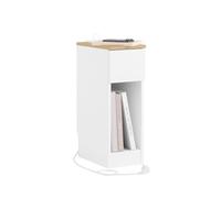 SoBuy Mesita de Noche Estrecha con Carga USB & Type-C, Mesa de Noche con diseño para zócalo, Mueble Auxiliar para Espacios pequeños, Blanco 20x35x60 cm FBT111-E-WN