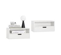 SoBuy Mesita de Noche suspendida Juego de 2 con cajón y Compartimento Abierto, estanteria Pared Ahorra Espacio, Mesa de Noche para Dormitorio y Entrada, Blanco, 45 x 25 x 22 cm, NKD03-Wx2
