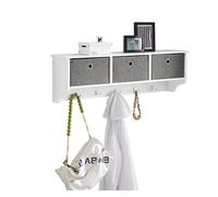 SoBuy FRG282 Pared armario pasillo armario vestidos gancho percha sin materia con 3 cestas y 5 ganchos armario BHT aprox. : 100x30x20cm BLANCO