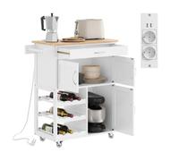 SoBuy Mueble Auxiliar de Cocina con Enchufe, 75x37,6x86,5 cm, Cocina y café | Isla cocina con botellero y patas intercambiables, carrito cocina con ruedas y encimera, MDF/PB, FKW45-E-WN
