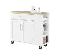 SoBuy Mueble Auxiliar de Cocina con Frenos & 3 estantes, 99x40x84,3 cm | Carrito Auxiliar con encimera amplia de madera, carga de 75 kg, cajón & armario de 2 puertas, MDF/PB, para cocina, FKW133-WN